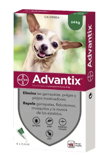 Advantix 250 mg + 1250 mg solución spot-on para perros (> 10 kg < 25 kg)(4 pipetas)
